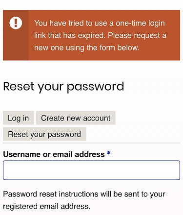 ALARA Password Reset page